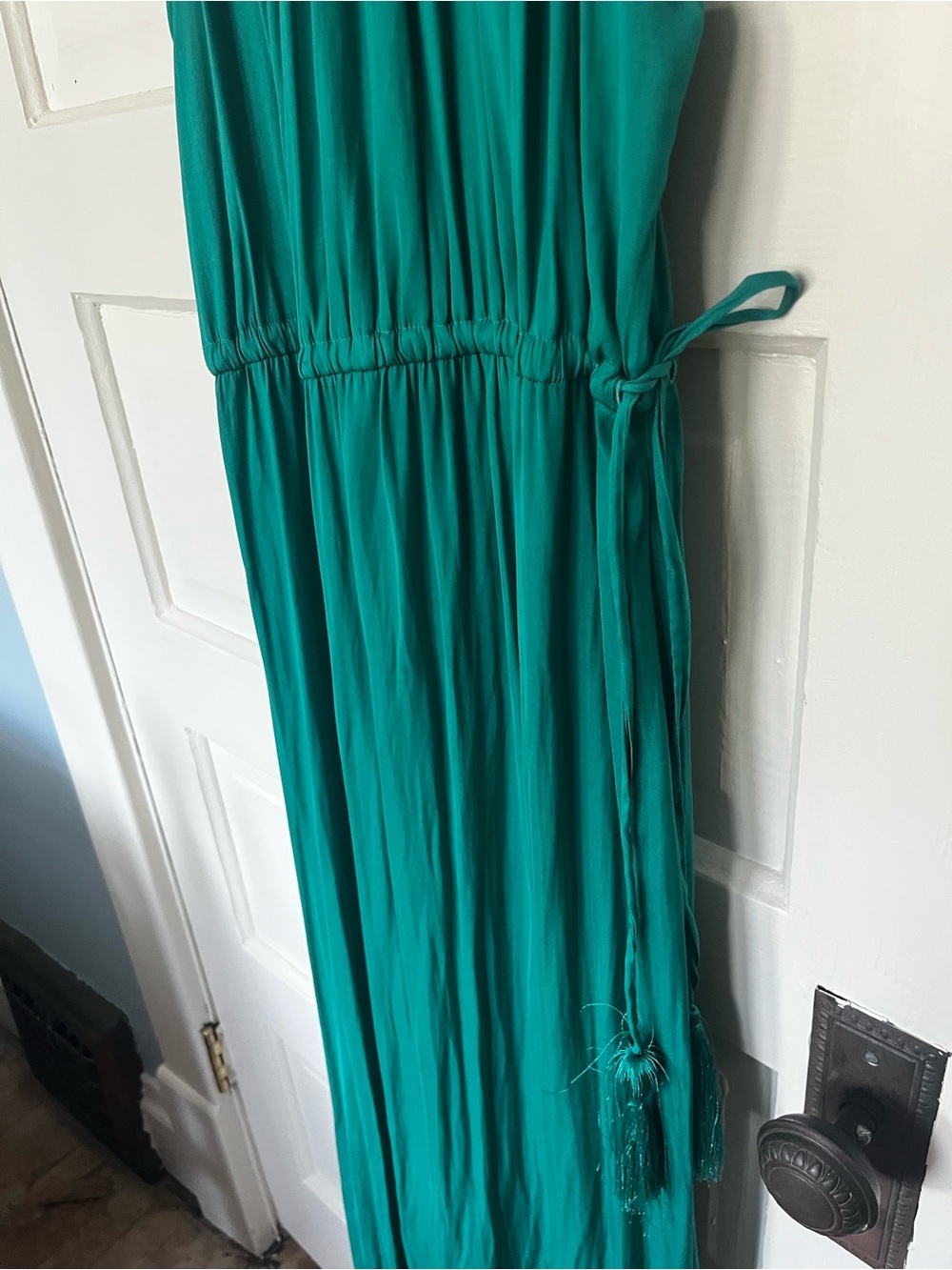 LOFT Emerald Green Halter Maxi Dress | Pleated | Size Small - Picture 5 of 12